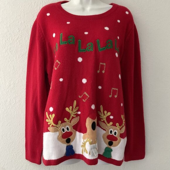 FA LA LA LA LA REINDEER UGLY HOLIDAY TIME SWEATER - Picture 1 of 9
